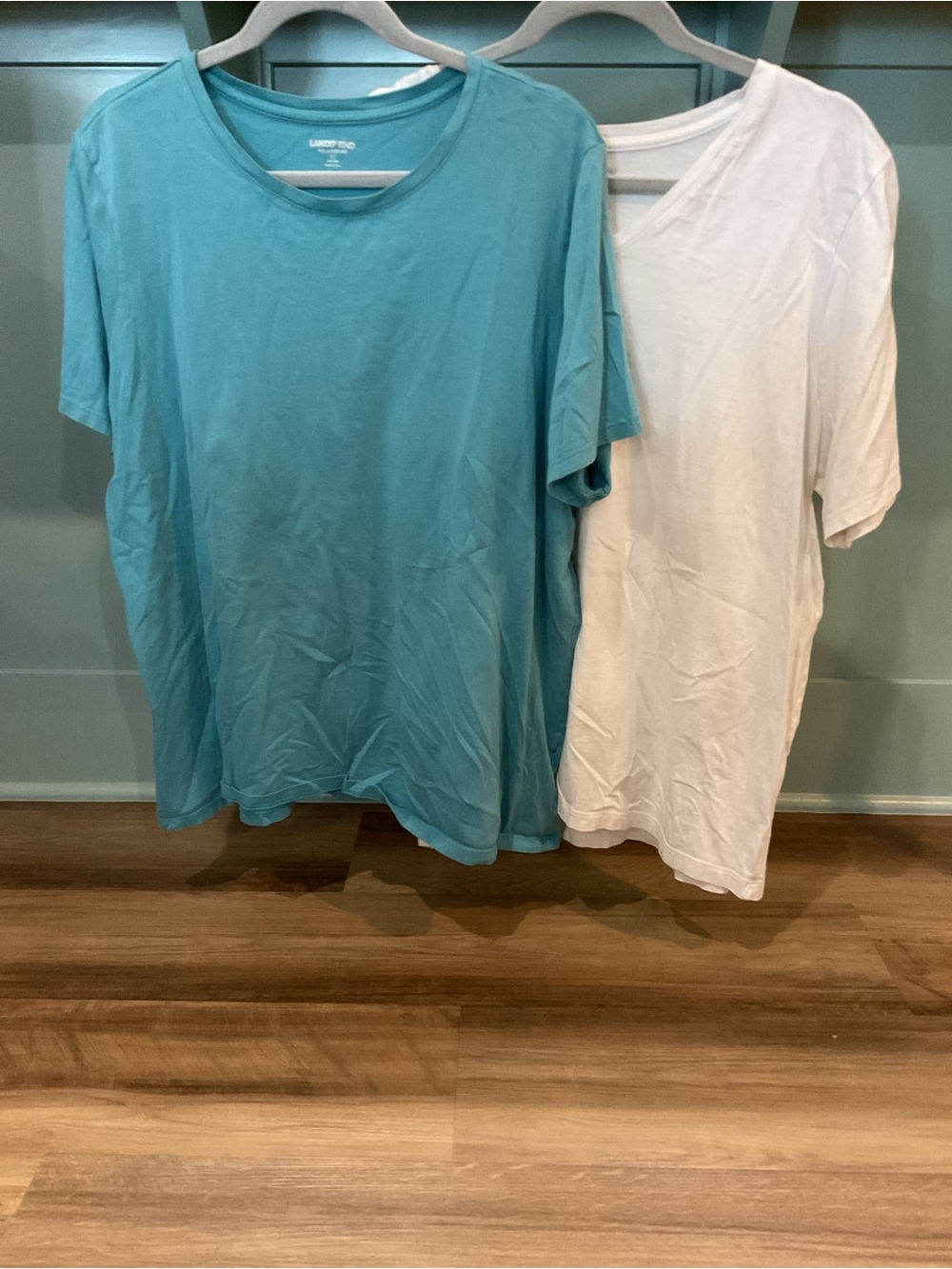 Light Teal & White Short Sleeve Tees - Casual Crew & V-Neck Duo